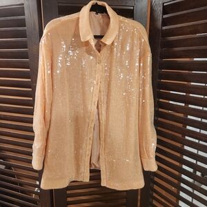 7 For All Mankind Light Orange Sequin Blouse